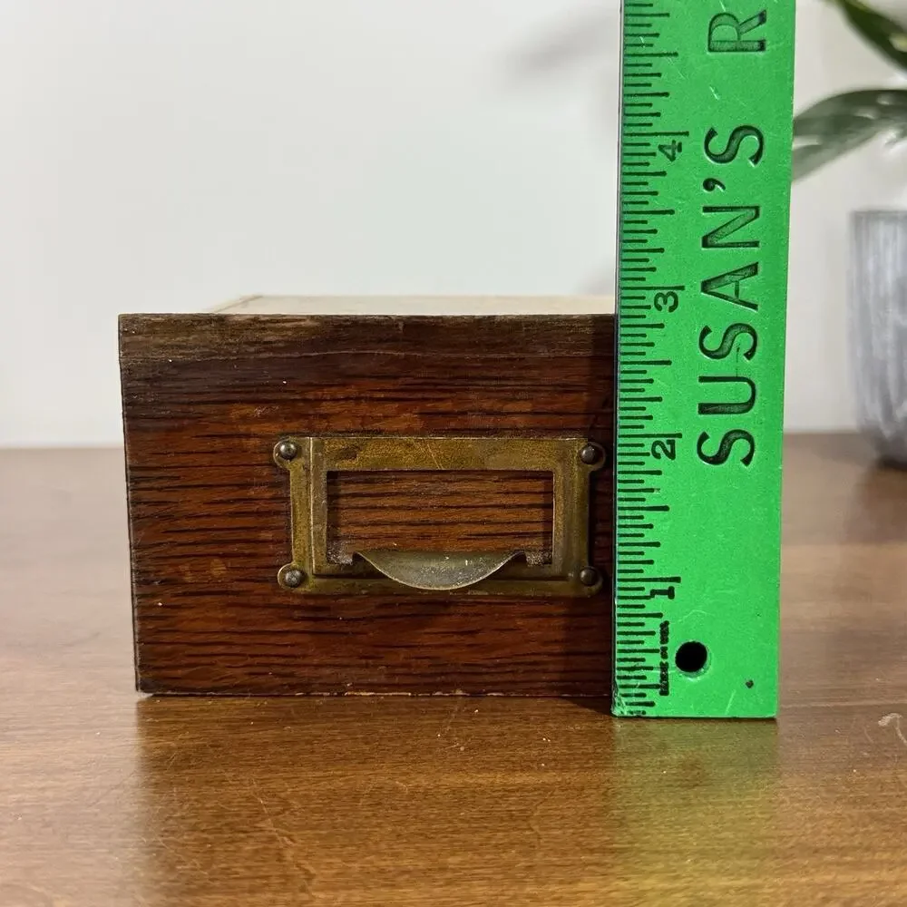 Vintage Library Card Catalog Wood Drawer Antique Brass Pull